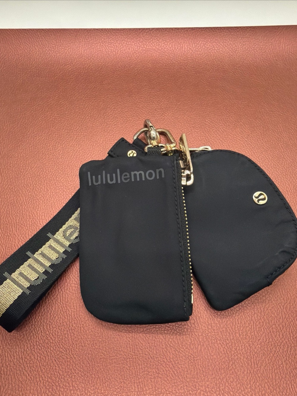 lululemon Black and Gold Logo Wristlet Key Strap